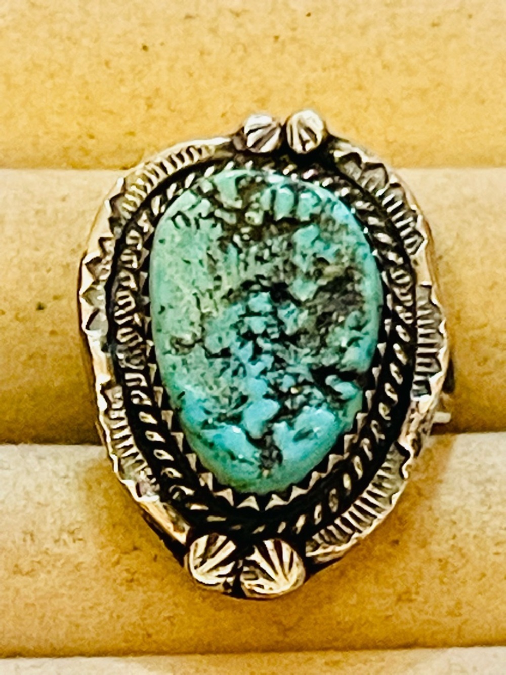 VTG Native American NAVAJO STERLING SILVER ROYSTON
TURQUOISE RING 5.25